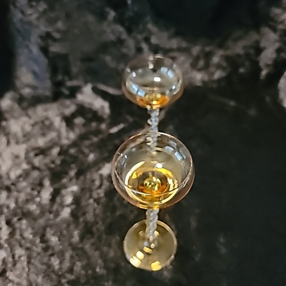 Vtg Amber Blown Glass Cordial Cocktail Glasses (2) Twisted Stem 5.5" tall - Picture 10 of 14